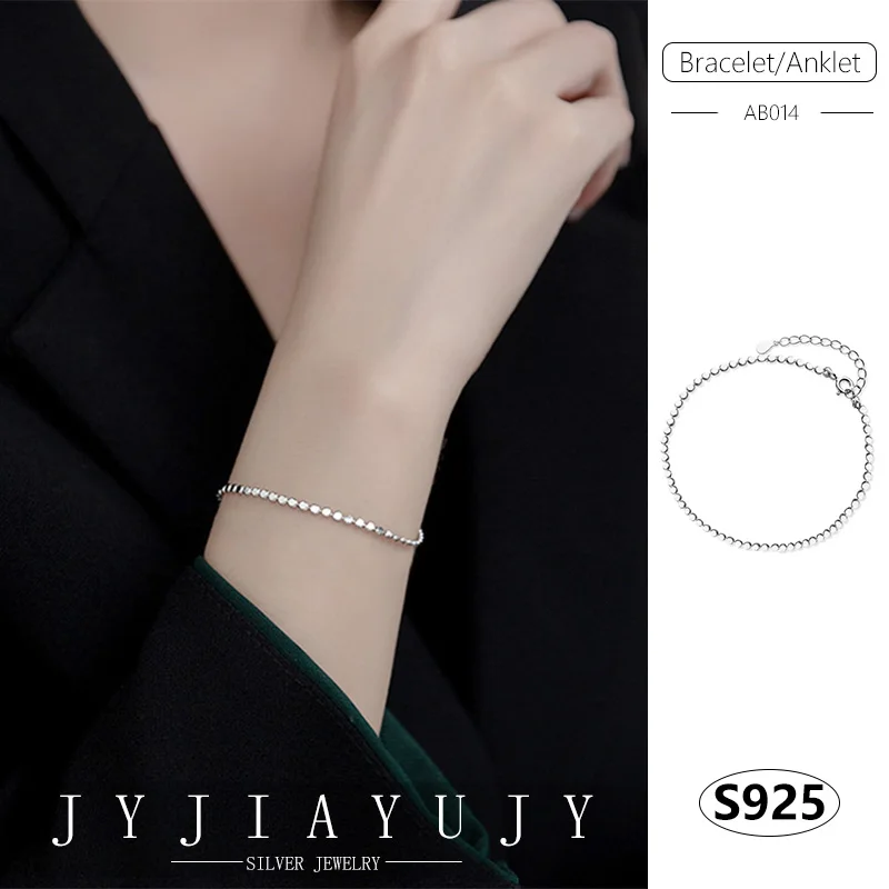 

JYJIAYUJY 100% Sterling Silver S925 Bracelet Anklet Flat Beads Chain Elegant Hypoallergenic Female Daily Fine Jewelry Gift AB014