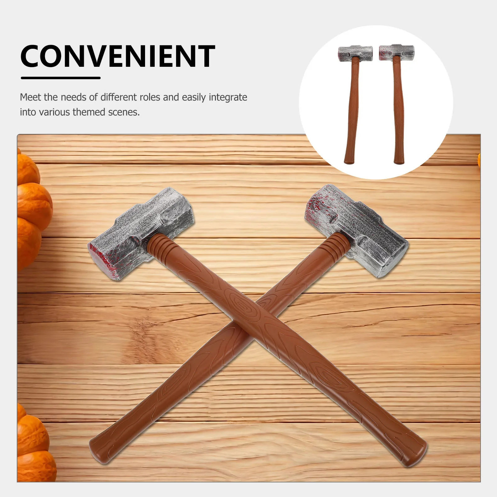 Martillo de plástico para niños, accesorios ligeros y realistas, juegos de rol para fiesta de Halloween, juegos de simulación, imitación, 2 uds.