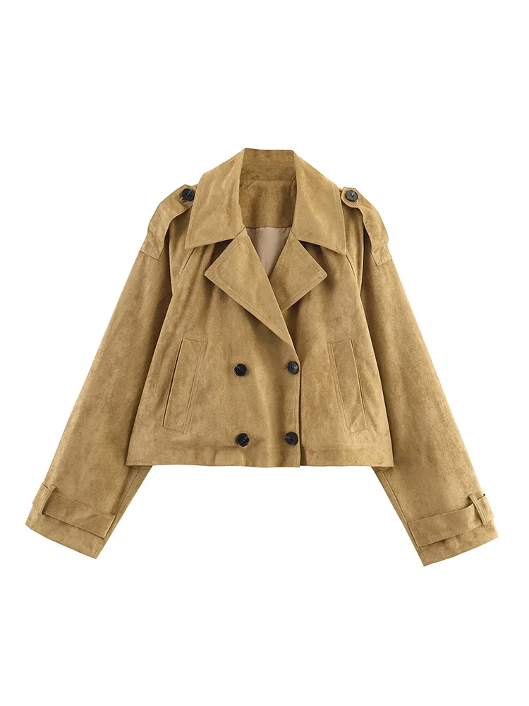 

2025 New Women's Clothing European and American Style Fashion Lapel Long Sleeve PU Imitation Leather Short Windbreaker Jacket