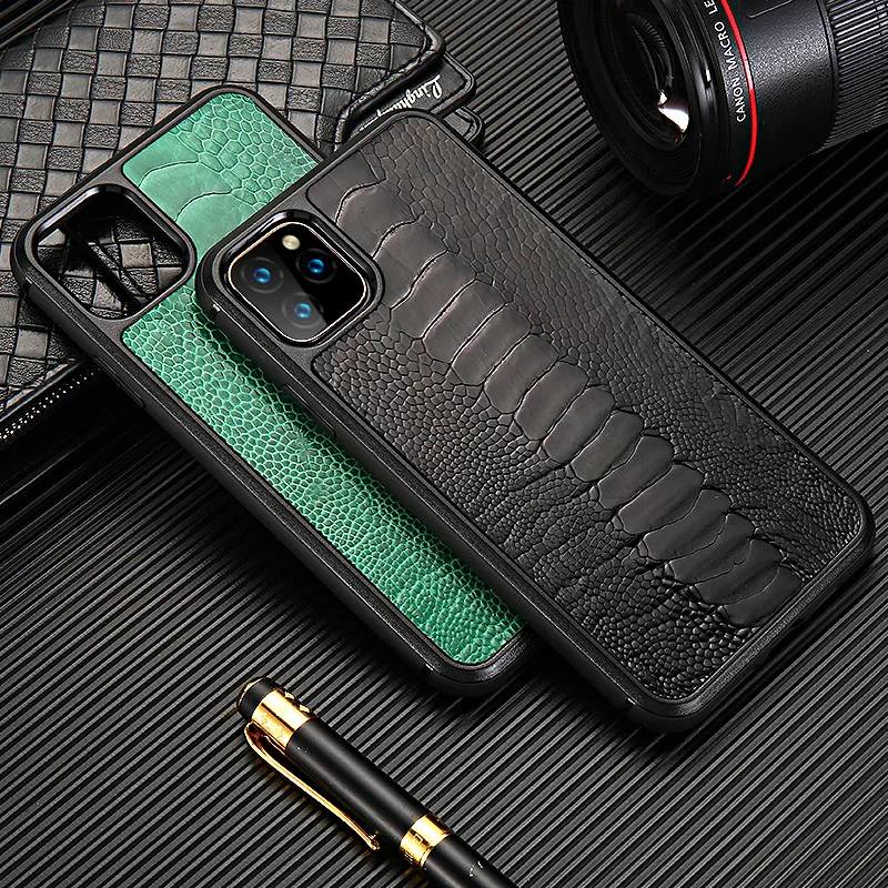 

LANGSIDI Real Ostrich leather Anti-fall phone case for iPhone 13 pro Max 12 11 Pro max X XS max 7 8 plus shockproof cover New