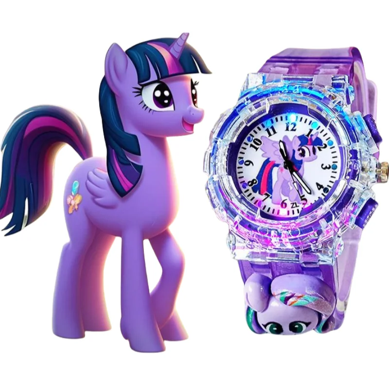 My Little Pony Twilight Sparkle Fluttershy Rainbow Dash Cartoon Cute Children's Luminous Watch Kawaii Girl Electronic Watch Toy