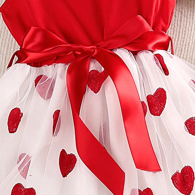 Baby Girl Dress 4-7 Years Summer Girls Red Cute Fashion Flying Sleeve Tulle Dress Cool Breathable Princess Dress For Kids