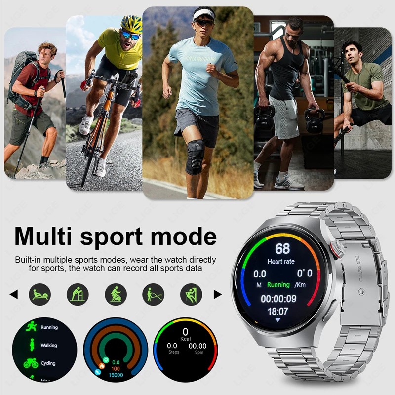 LIGE GT4 Pro Smartwatch para Homens, NFC, Rastreador GPS, Tela AMOLED, Monitor de Saúde, Chamada Bluetooth, Impermeável, SmartWatch para Huawei, Xiaomi