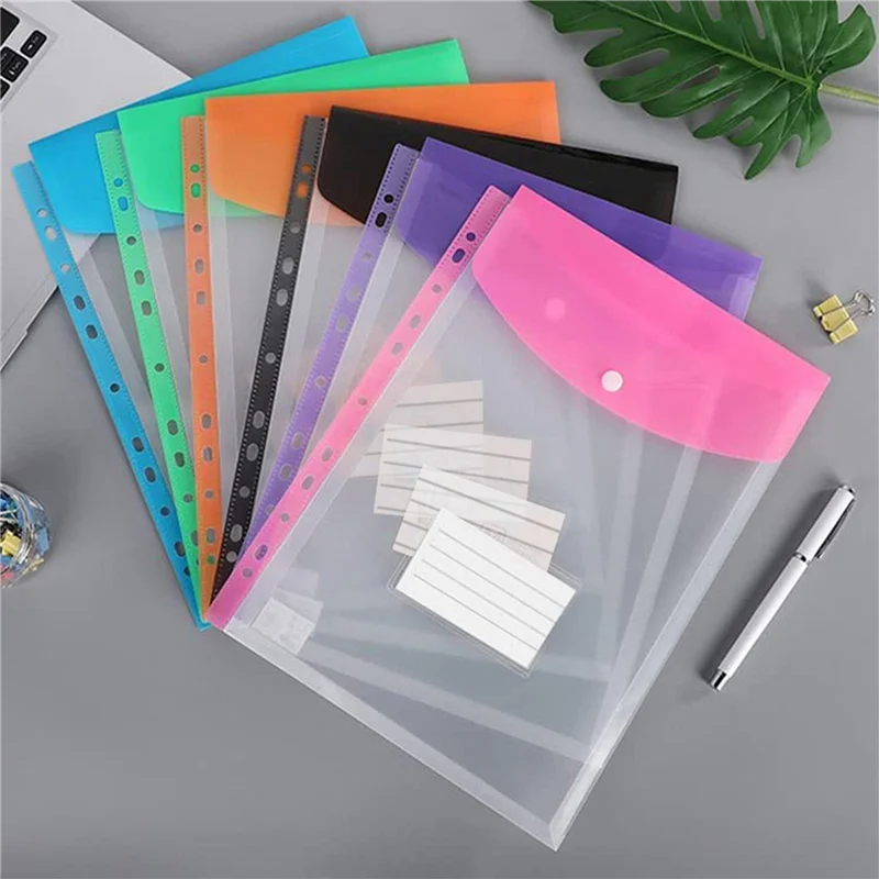 Confezione da 24 buste in plastica, tasche raccoglitore per raccoglitore ad anelli 3/4/11, organizer per documenti espandibile con bottone a pressione e etichetta