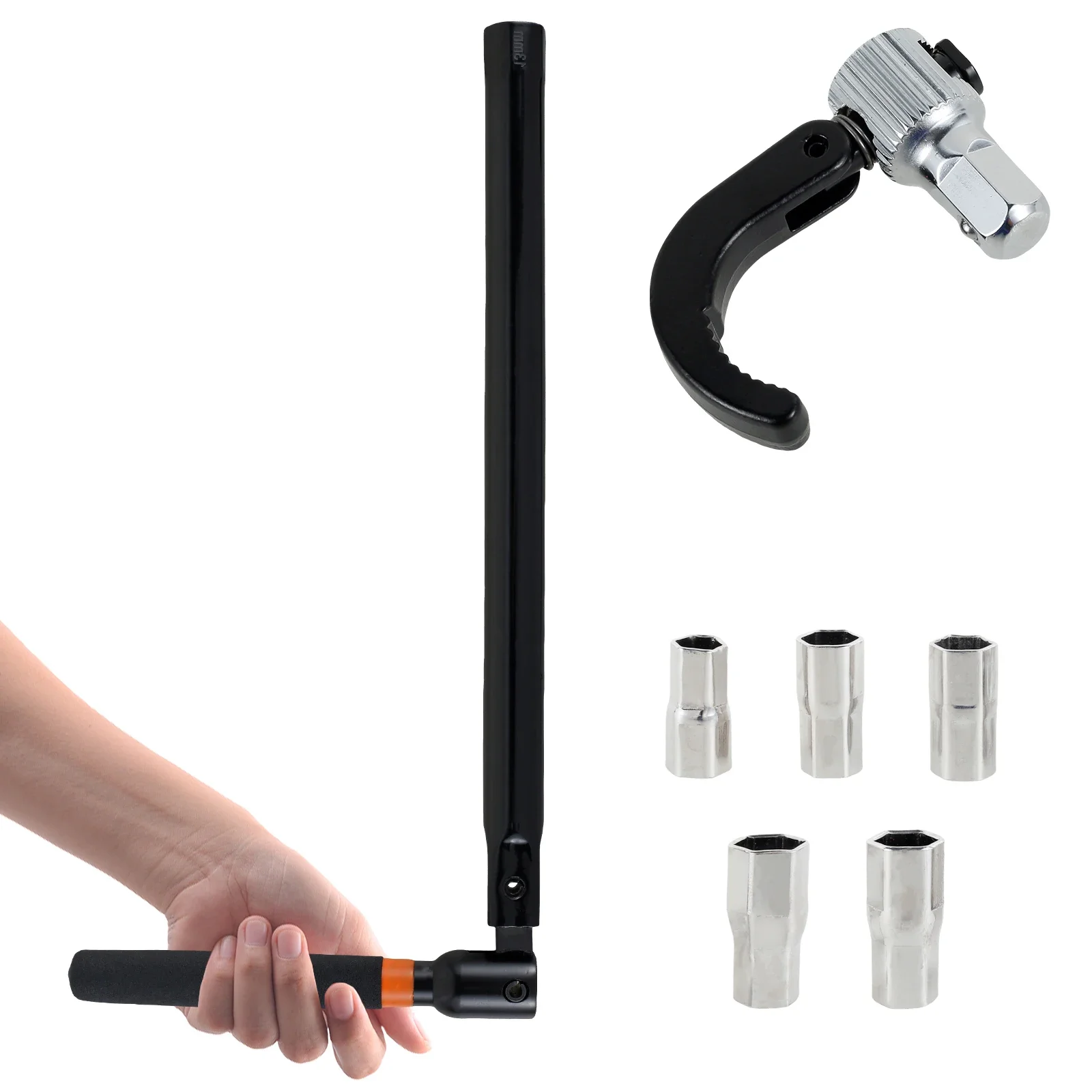 

2025 Faucet Wrench Carbon Steel Plumber Socket Wrench with 5 Sockets 1 Chuck Tap Back Nut Sink Basin Wrench Installation Tool