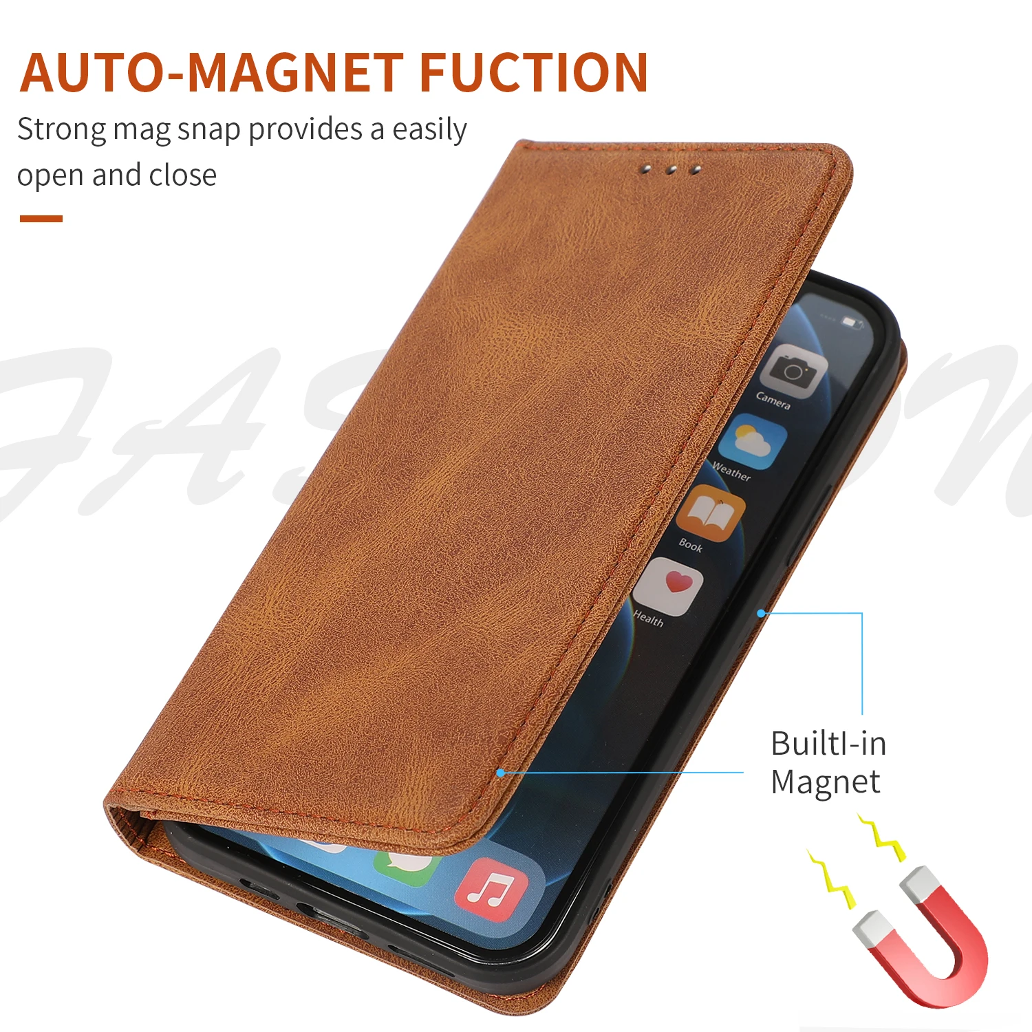 Funda de teléfono de cuero con tapa magnética para iPhone 14 13 Mini 12 11 15 Pro Max, funda para móvil 7 8 Plus SE 2022, funda tipo billetera con soporte