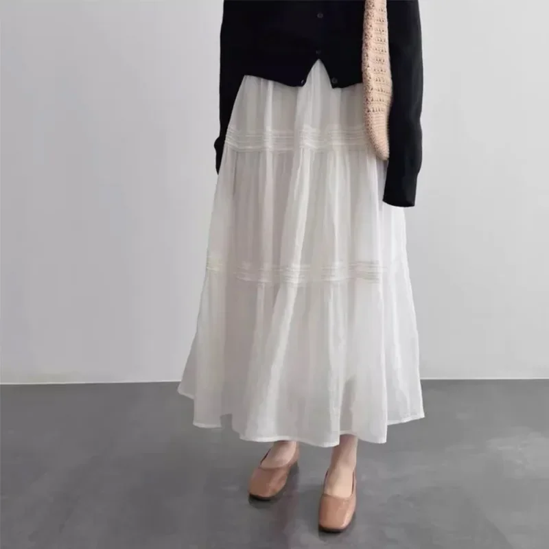 

Французская кружевная мини-юбка трапециевидной формы, женская тонкая весенне-летняя дизайнерская утягивающая универсальная юбка с высокой талией для коротких женщин, длинная юбка