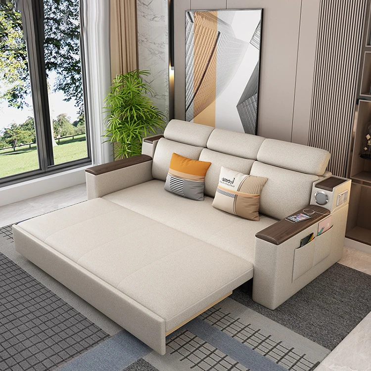 Multifunction Living Room Wooden Sleepers Couch Put Out Convertible Fabric Sofa Bed Folding Sofa Cum Bed With Storage