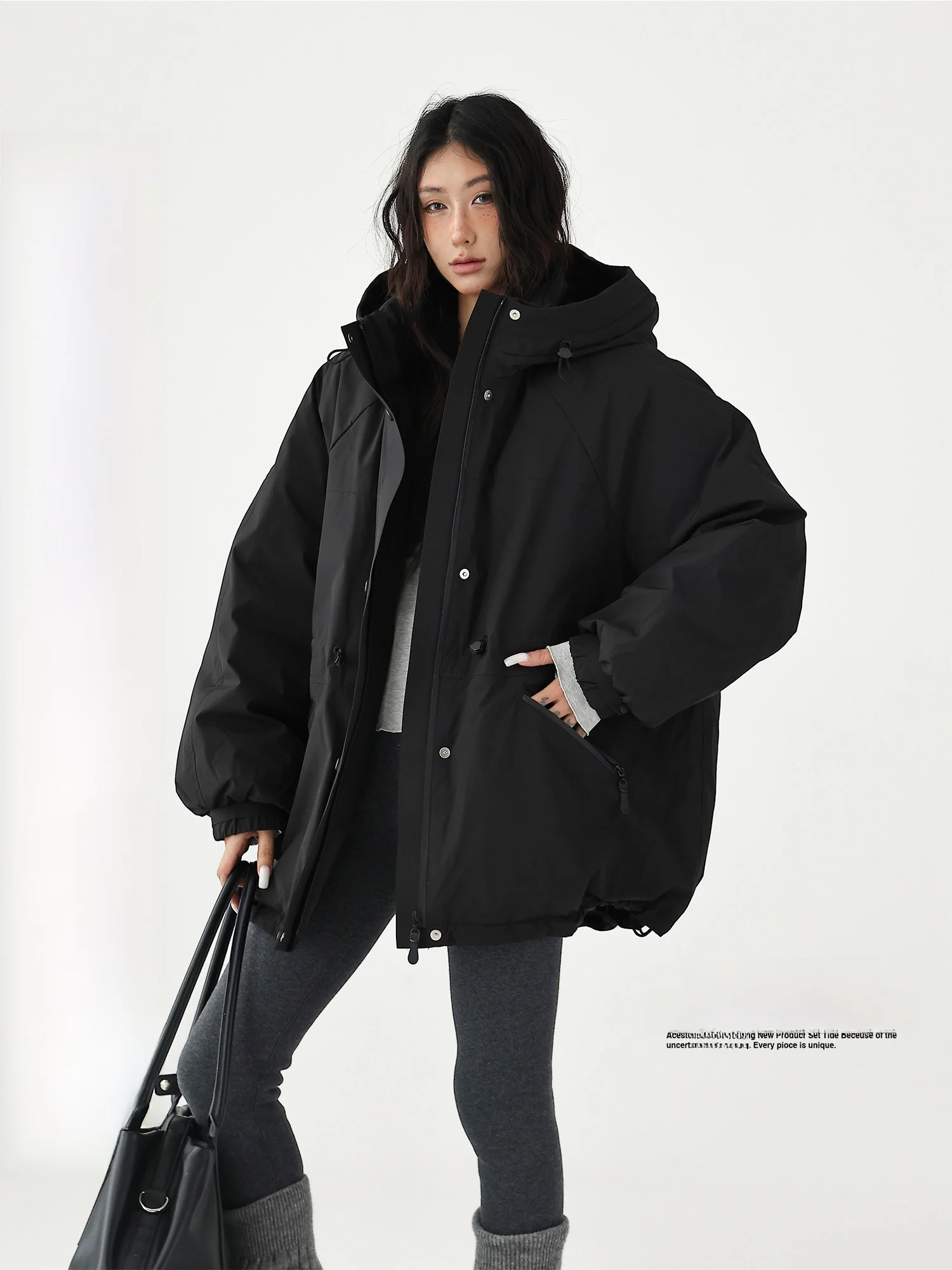 

AceStudios American Retro 90 White Du down Puffer Jaet Hooded Loose Outerwear Women's Faion Warm Nylon Polyester...