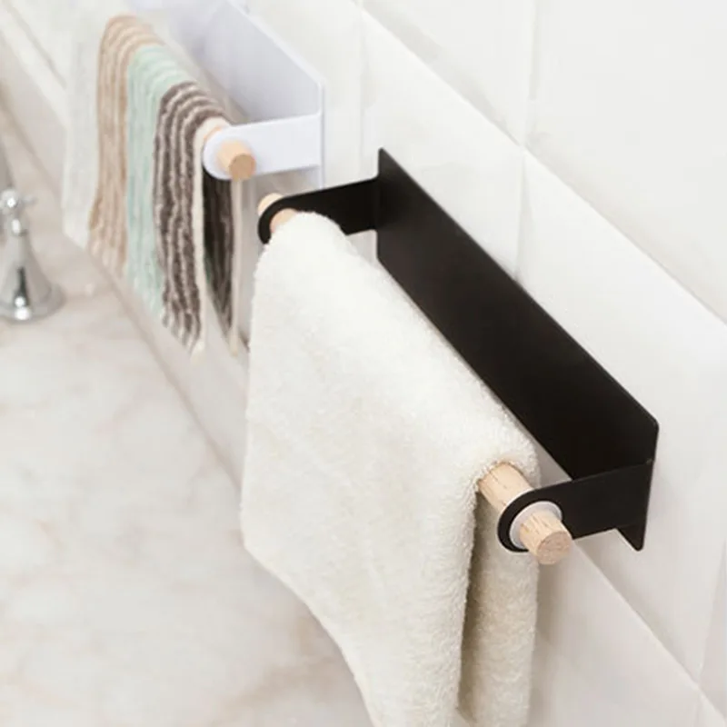 

Kitchen Bathroom Wooden Towel Rack Metal Veneer Kitchen Cabinet Cling Film Rag Hanger Storage Box Toilet Paper Holder Paper Hold