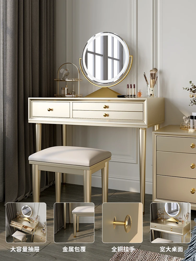 

bedroom bedside dressing table,makeup cabinet, special light luxury at the end of the bed with mirror Solid wood dresser