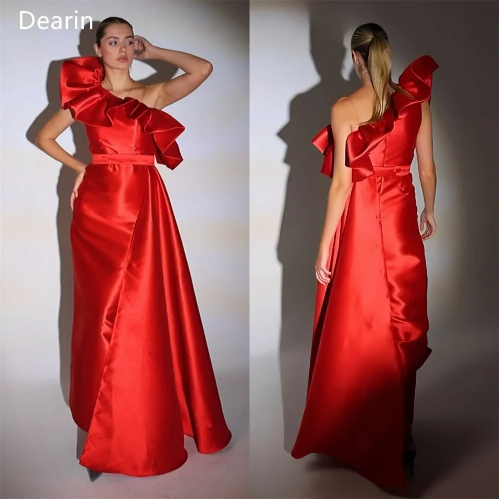 

Customized Evening Dress Prom Gown Formal Women Dearin One Shoulder A-line Floor Length Skirts Draped Ruffle Bespoke Occasion Dr