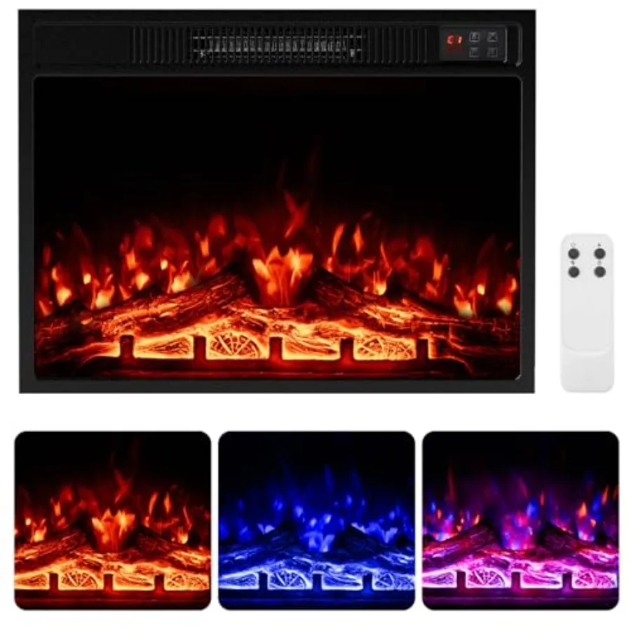 

23 Inches Electric Fireplace Insert with Remote Control for Living Room or Bedroom Heating 750W/1500W Dual Power Settings Adjus