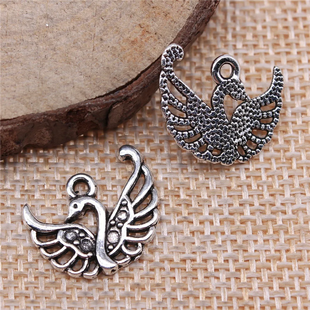 WYSIWYG 20pcs 18x14mm Antique Silver Color Swan Charms Pendant For DIY Jewelry Making Handmade Jewelry Craft Findings