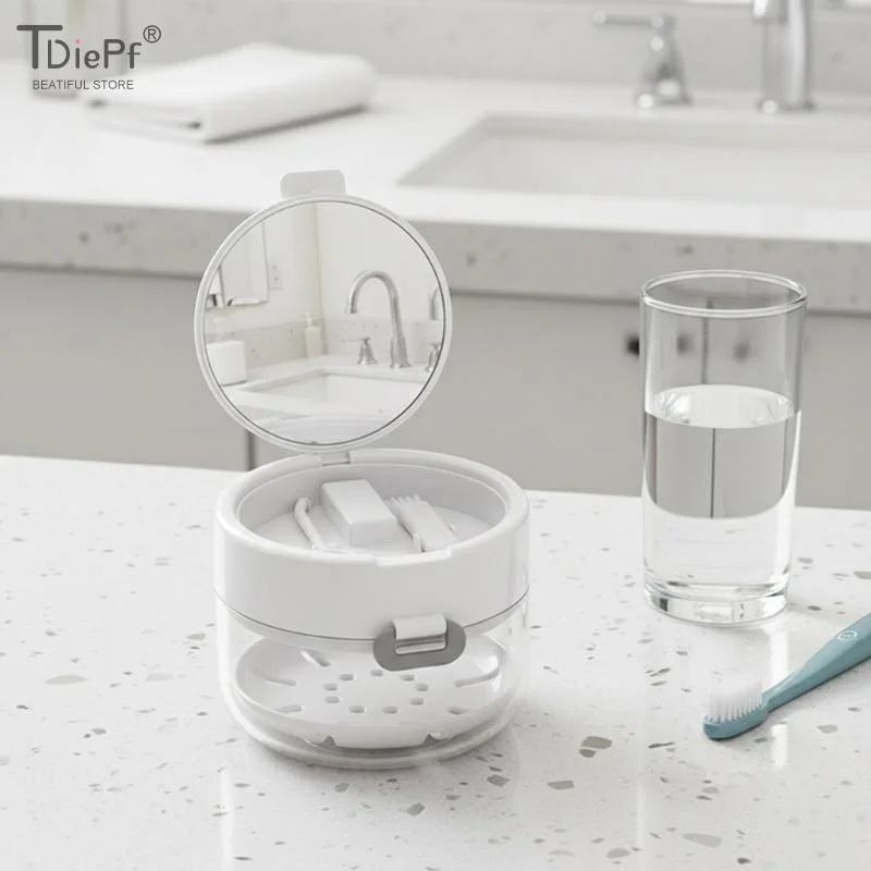 Leakproof Multi-layer Denture Bath Box With Secure Lid For Home Use