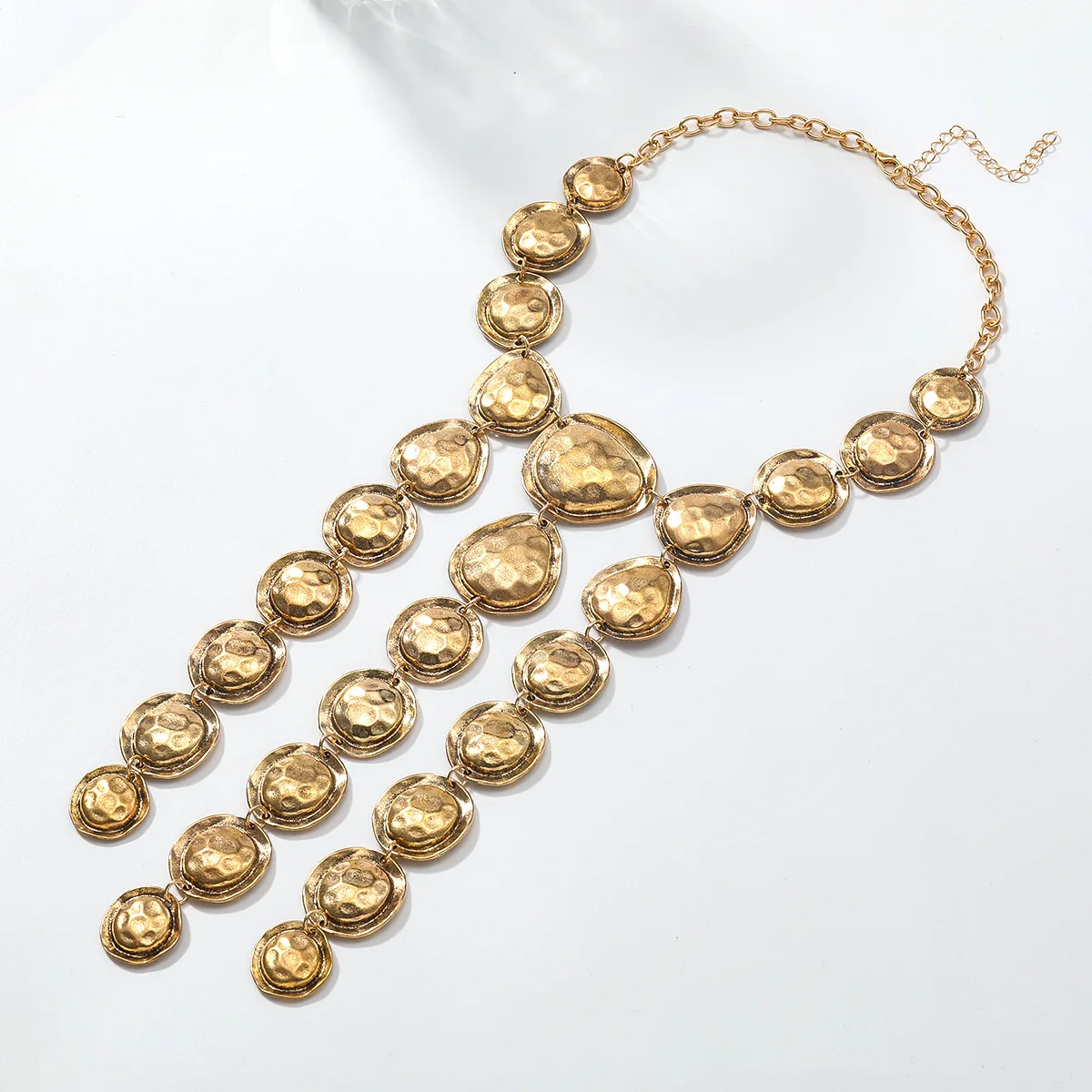 Neuheiten: Vintage Geometrische Metall-Wasserfall-Quasten-Halsketten für Damen, Statement-Schmuck, Geschenke für Feiertage und Partys – Detail 5