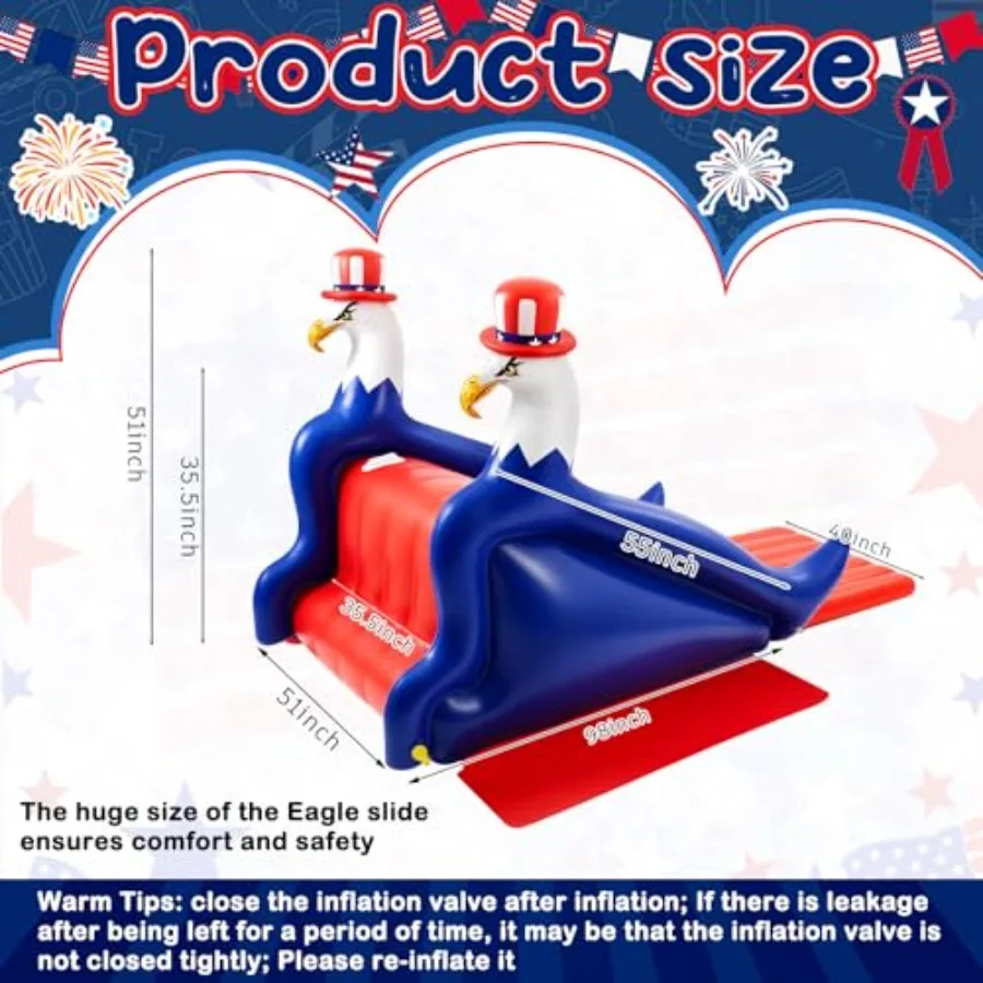 98 Inch Patriotic Eagle Inflatable Pool Slide for Outdoor Water Parties Heavy-Duty Vinyl, Red White Blue Color Scheme, Extra-Wi