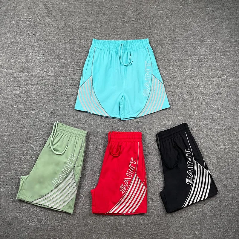New Arrival SAINT Unisex Outdoor Shorts Cord Waist Side Vertical Letter Stripe Breathable Shorts