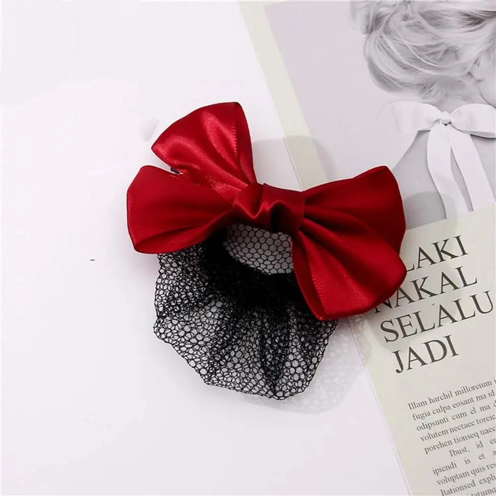 Headwear Sweet Satin Hotel Airline Stewardess Bow Women Spring Clips Ponytail Clip Hairgrips Cover Net Korean Bun Snood