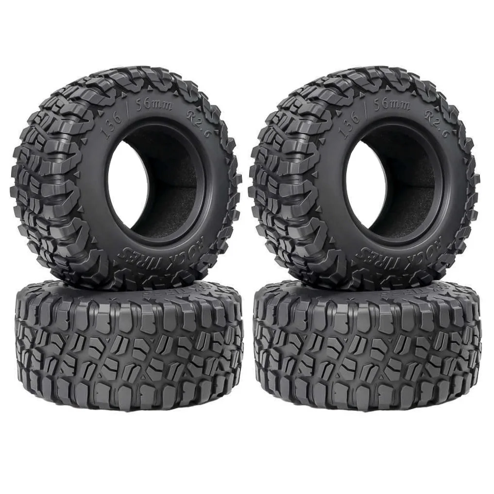 4pcs 136x56mm 2.6 inch KM3 Rubber Tire Wheel Tyre for 1/8 1/10 RC Crawler Car Axial SCX10 Wraith RR10 Capra TRX4 YK4082 4083