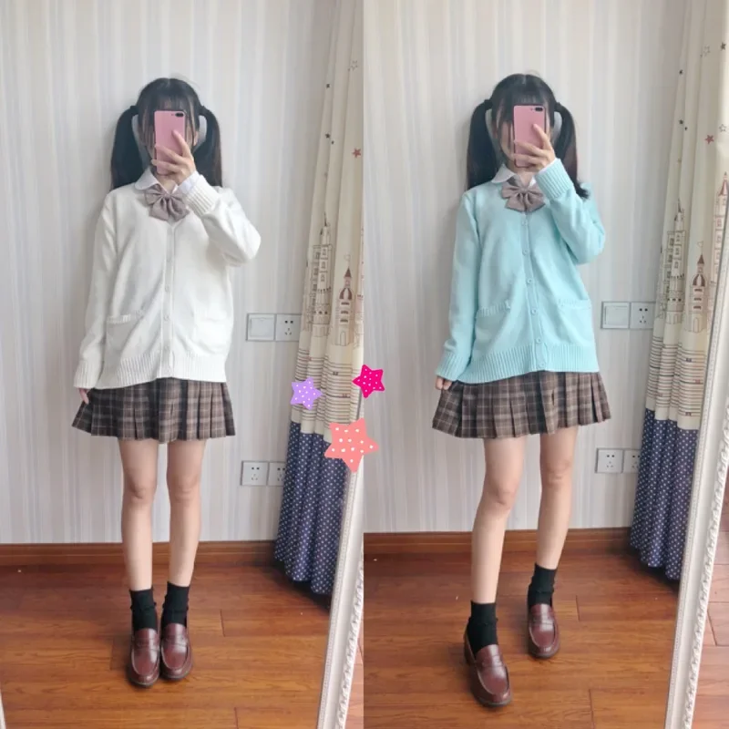 

Japan school sweater Spring and autumn 100% V-neck cotton knitted sweater JK uniforms cardigan multicolor girls student cosplay