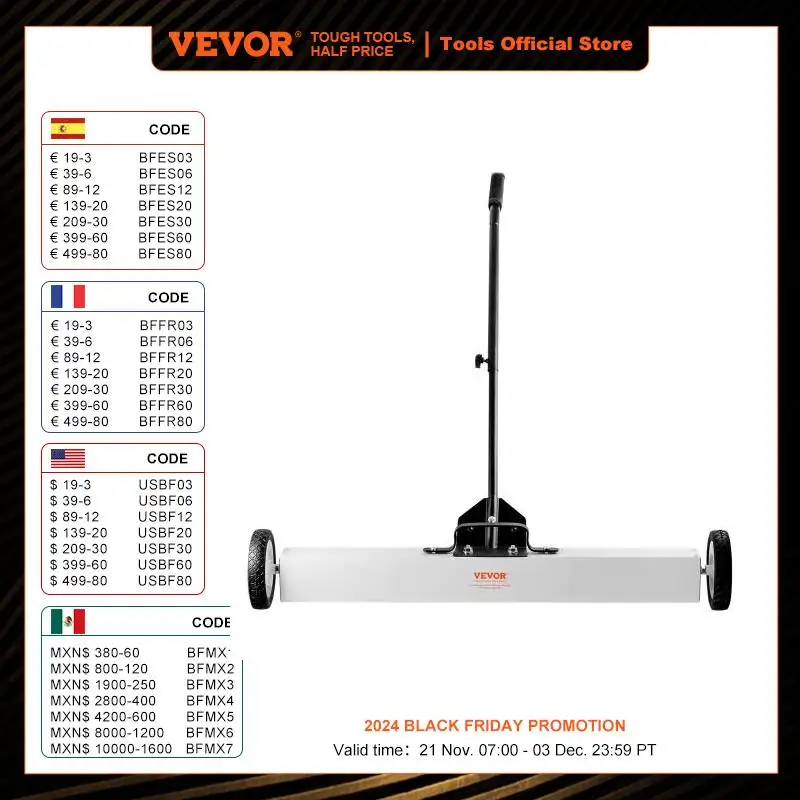 VEVOR 36-Inch Magnetic Sweeper with Wheels 55 lbs Capacity  Telescoping Magnetic Pickup Tool Adjustable for Workshop Garage Yard