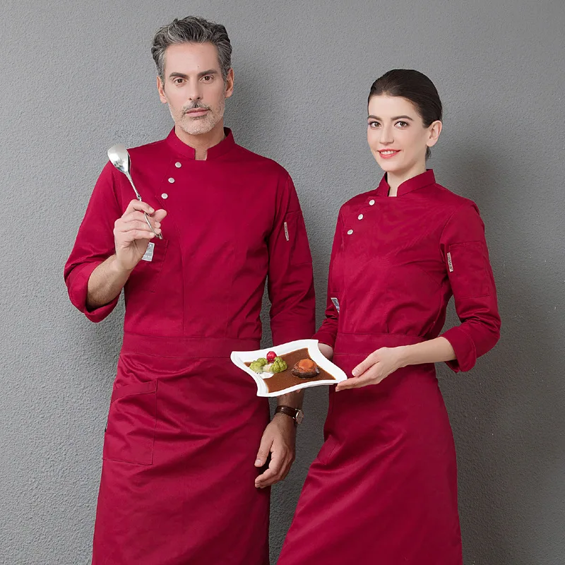 Chef uniforme de manga longa outono e inverno roupas homem e mulher hotel cantina macacão bolo baker cozinha trabalho roupas