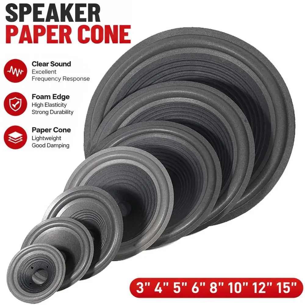 4/5/6.5/8/10/12/15 Inch Speaker Woofer Paper Cone Conical Shape Foam Edge Speaker Cone Thread Design Drum Paper Repair Use - view 5
