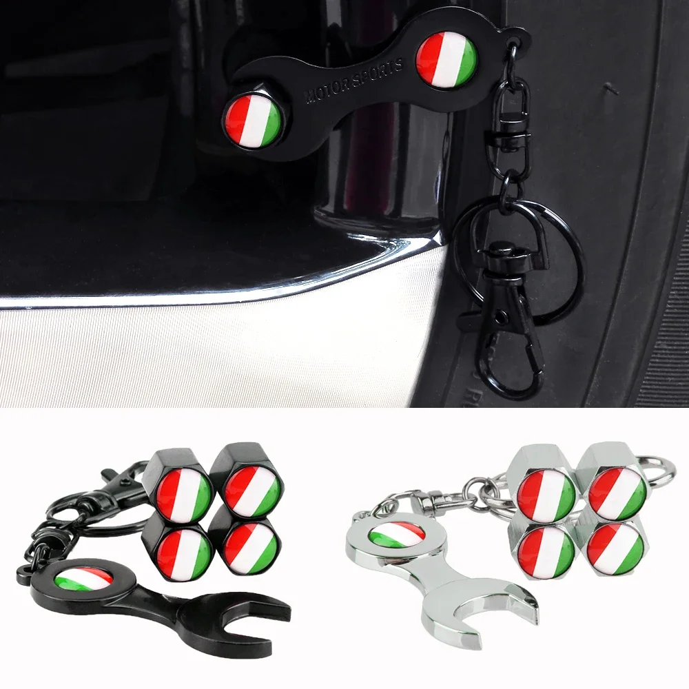 4PCS Italy Flag Car Wheel Tire Valve Caps Tyre Stem Covers with Wrench for BMW Mercedes Renault Citroen Subaru Cadillac Honda