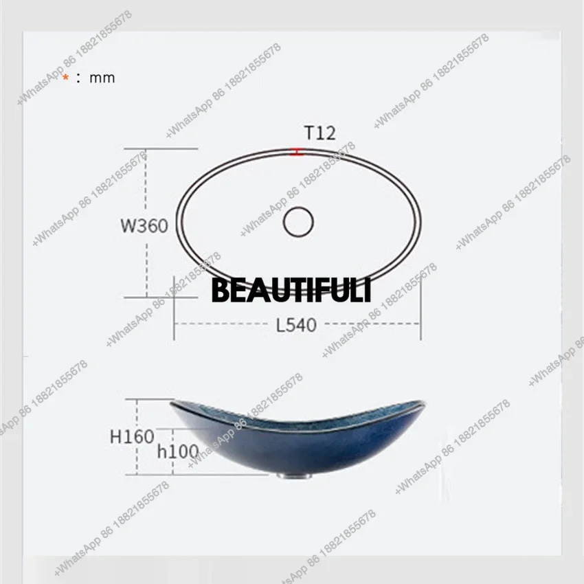 RR Washroom Washbasin Pure Color Tempered Glass Above Counter Basin Simple Art Basin Hotel Bathroom Basin Vessel Vanity Bar