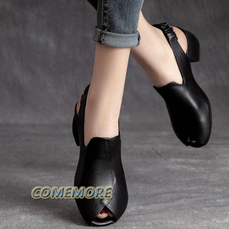 2023 New Women\'s Large Sexy Simple Thick High Heel Commuter Buckle Woman Shoes Heel Comfortable for Summer Casual Luxury Sandals