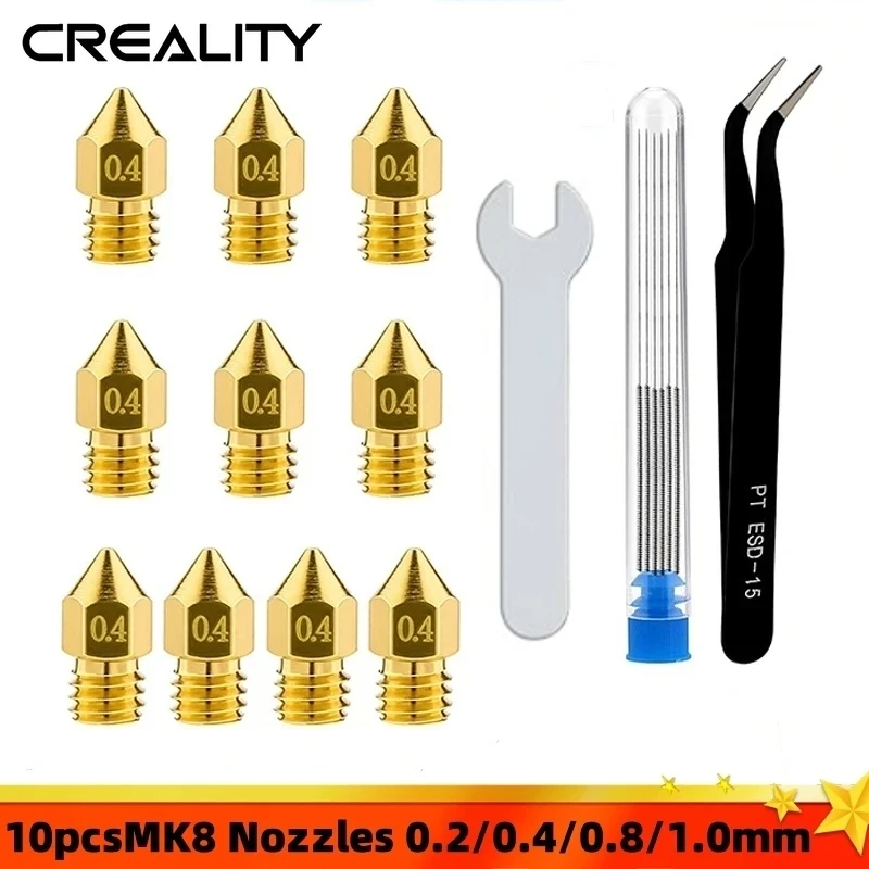 10PCS 3D Printer MK8 Brass Nozzles 0.2/0.3/0.4/0.6/0.8/1.0mm Ender 3 Extruder Stainless Steel Nozzles for Creality 3D Printers