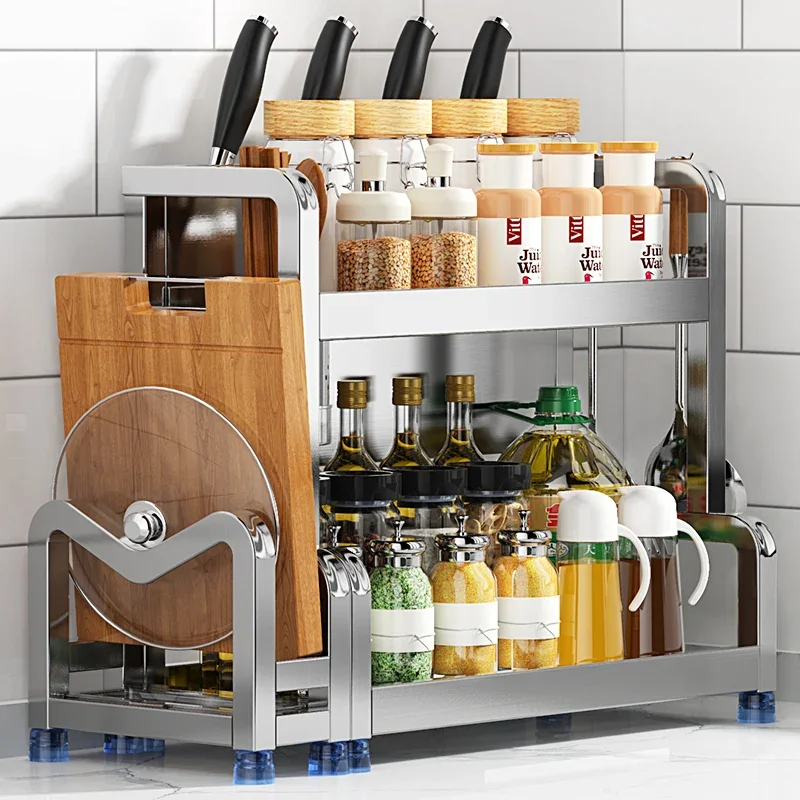 

Kitchen rack Household multi-functional soy sauce vinegar salt pot cutting board knife holder seasoning box multi-layer storage