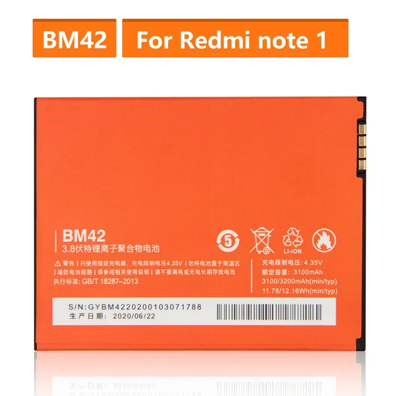 

Replacement Battery For Xiaomi Mi Redmi Note 1 BM42 Rechargeable Phone Battery 3200mAh