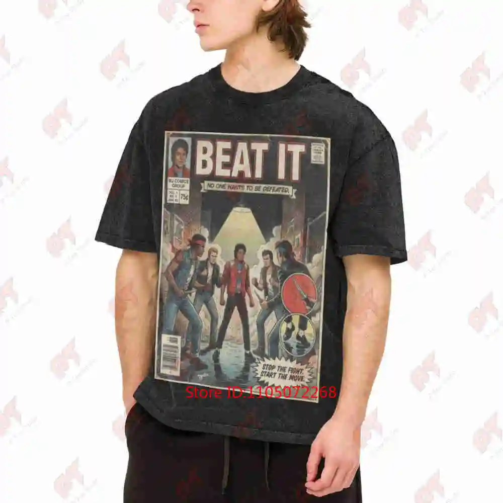 MJ Beat It Comic Thriller Era Gang Alley 80s Vintage Washed Tee Pure Cotton T-Shirt