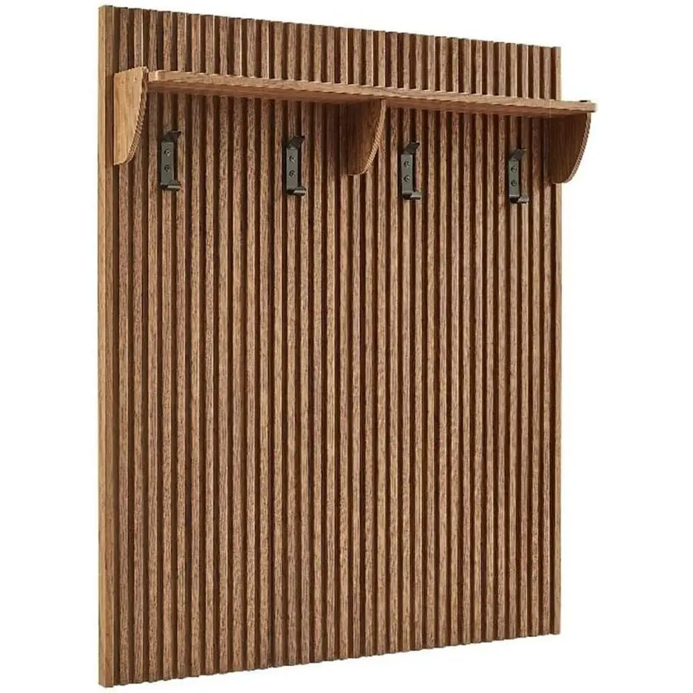 Walnut Wall-Mounted Coat Rack with Shelves and Hooks for Entryway, Hallway, or Mudroom