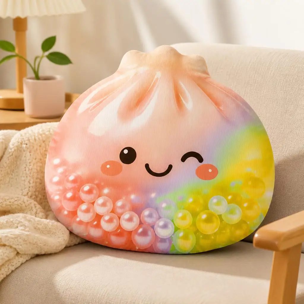 Kawaii Squishy Dumpling Stuffed Throw Pillow Cute Boba Cushion Colorful Tapioca Pearl Shaped Pillow for Sofa Home Decor