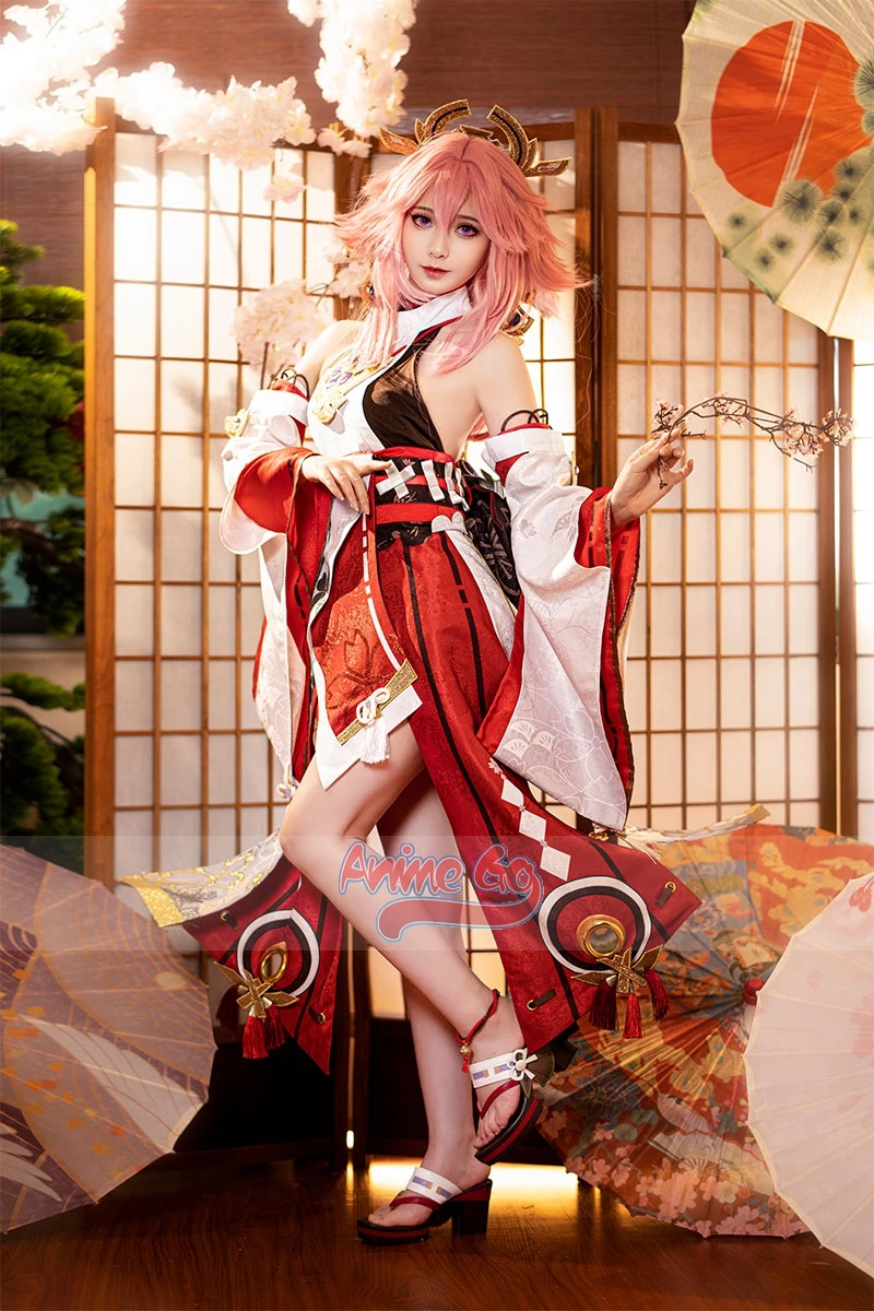 Game Genshin Impact Yae Miko Cosplay Costume Dress Women Halloween Upgraded Outfit C02884-AAA