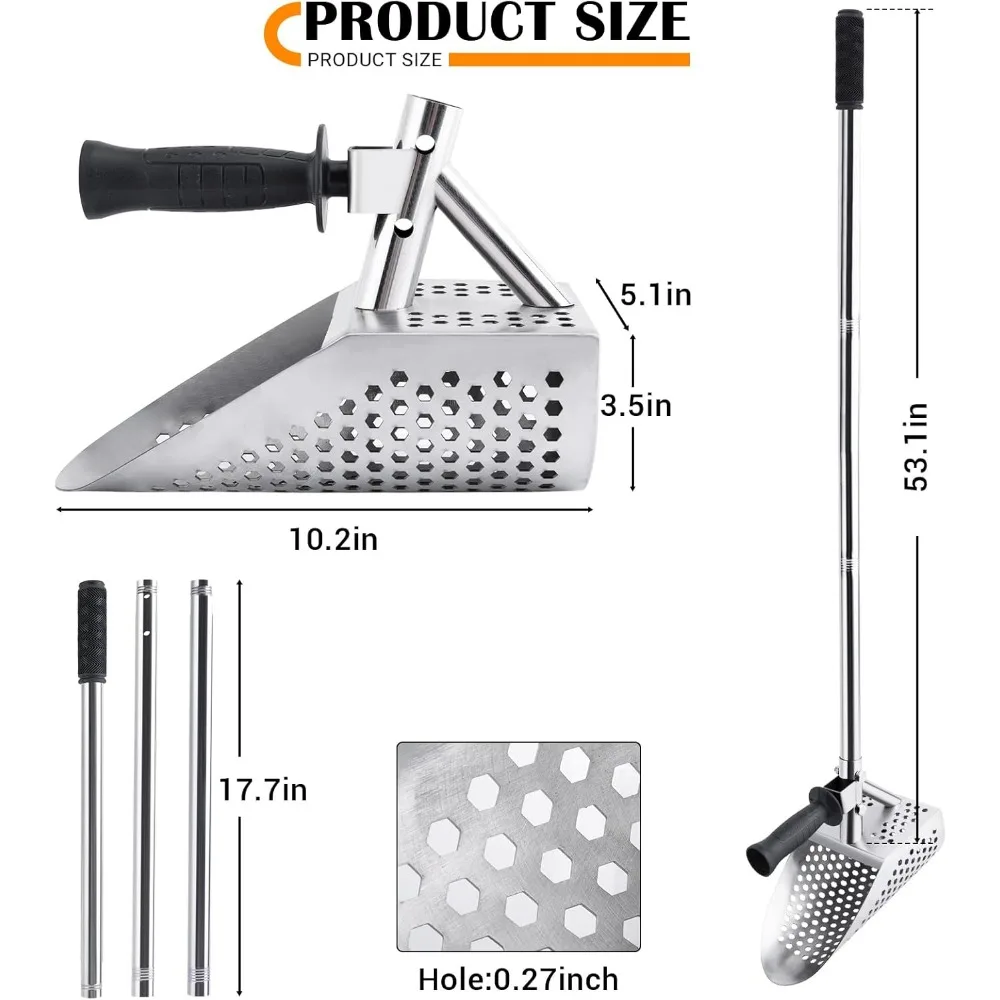 Szufelka do piasku do wykrywania metali, szufelka plażowa ze stali nierdzewnej dla dorosłych, szufelka do wykrywania metali z długim uchwytem