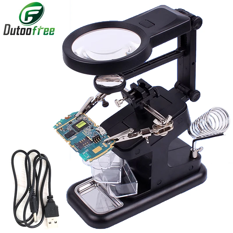 Desktop Multi Magnification Magnifying Glass With LED Light Maintenance Work Mobile Phone Electronic USB Welding Work Table Lamp