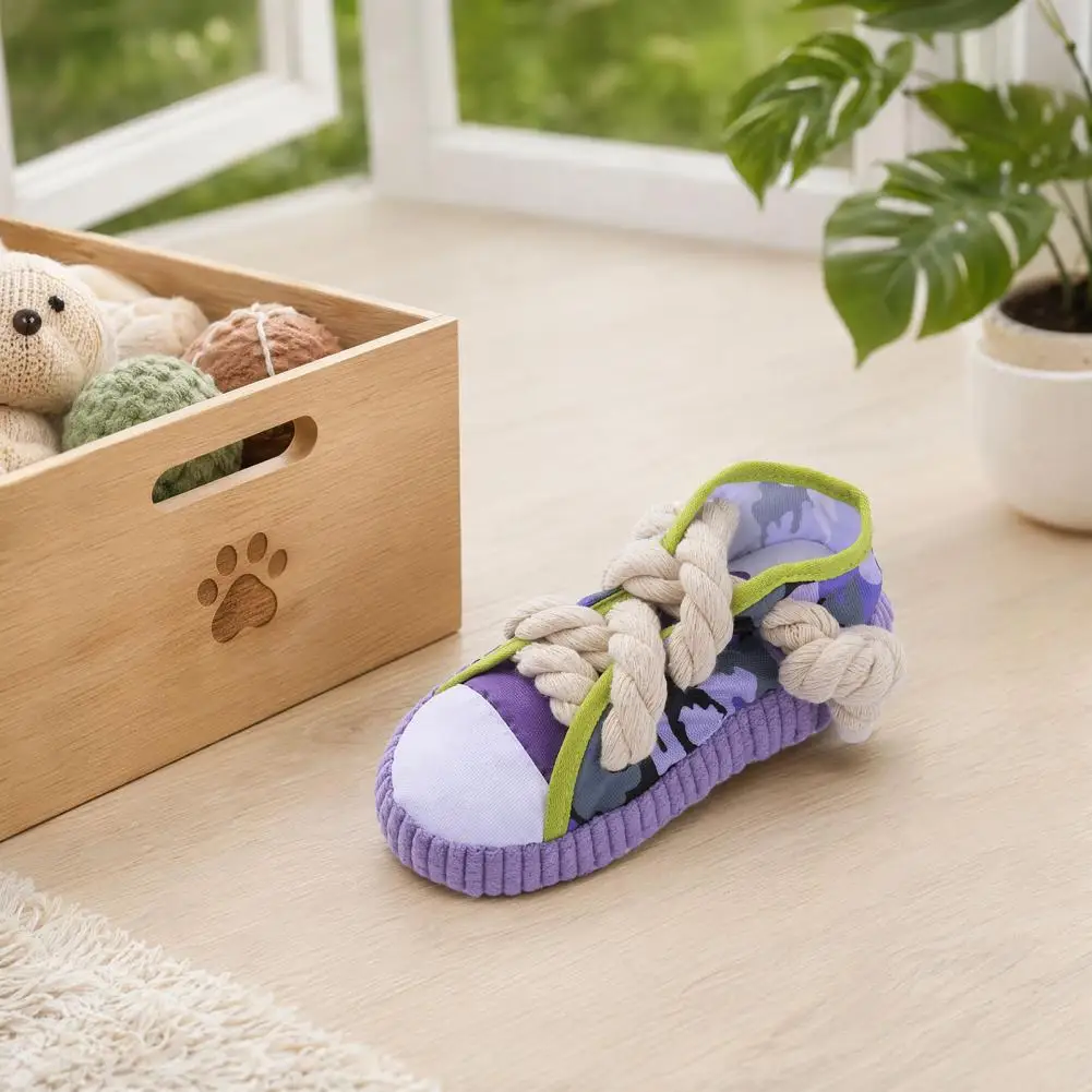Chew Resistant Dog Toy Sound Producing Dog Toy Sneaker Shape Dog Chew Toy with Squeaker Tug of War Pet Oxford Cloth Bite