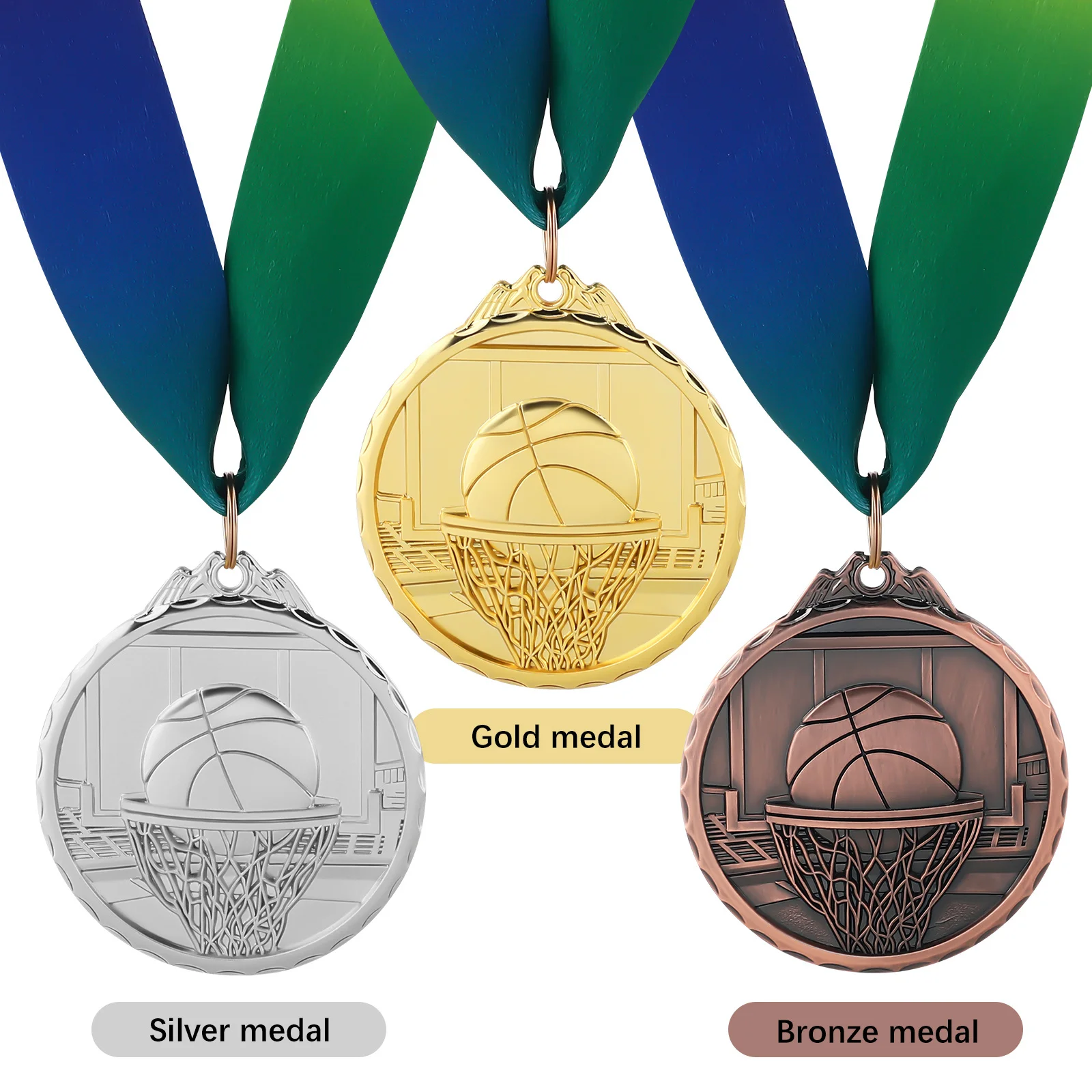 3Pcs Basketball Award Medals Embossed Premium Alloy Sports Winner Medals for Tournament Competition First Place Prizes Game