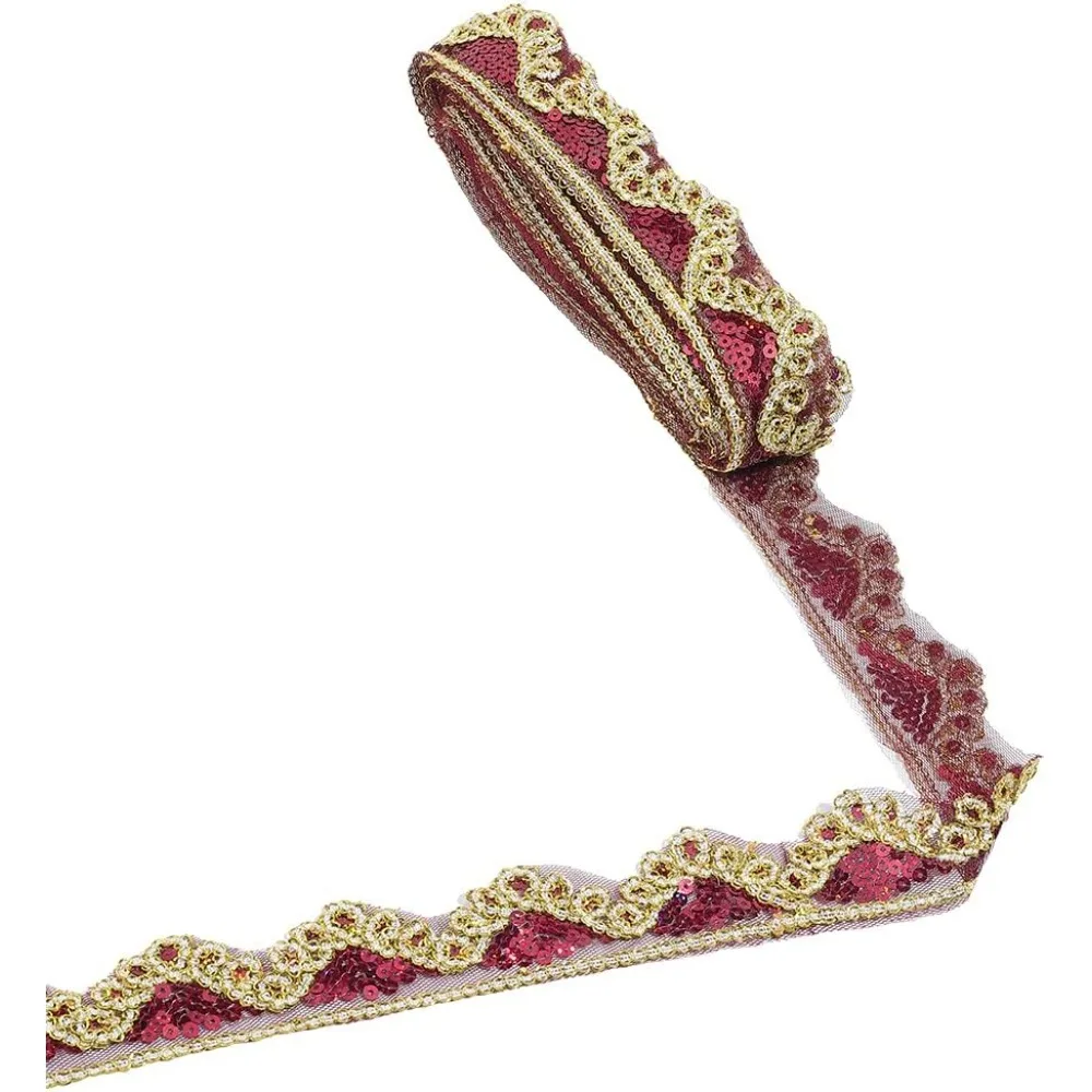 

Sparkle Polyester Lace Ribbon Flower Edge Lace Trimming with Paillette Clothing Accessories Dark Red 1-3/4 inch(43.5mm)