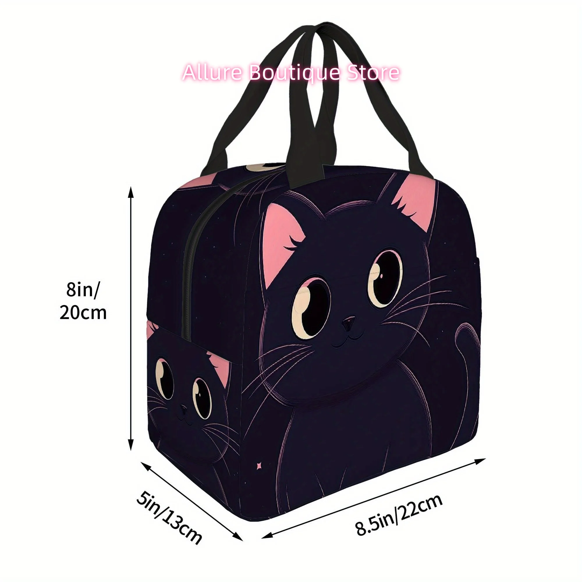1pc, Cute Black Cat with Big Eyes Printed Thermal Bag, Insulation Bag, Insulated Bag, No Food Contact, Suitable for Home, Restau