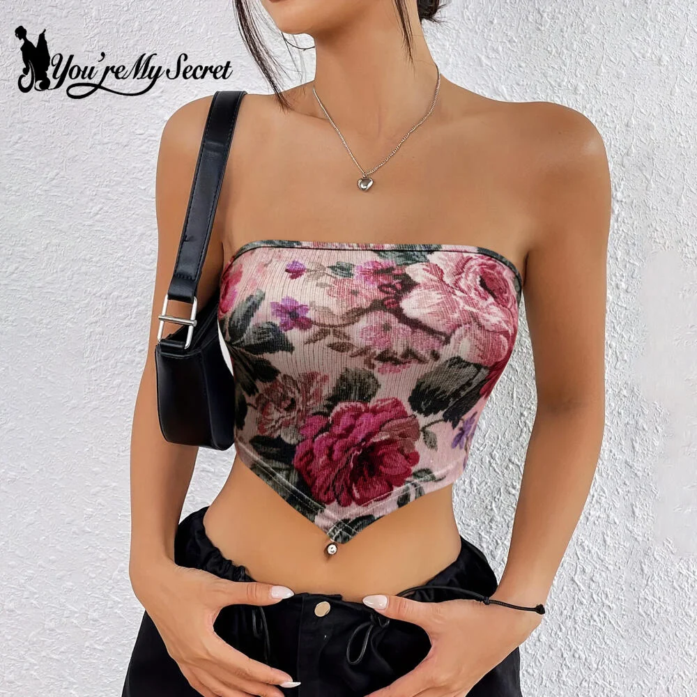 

[You're My Secret] Summer Vest Sexy Camisole Women Backless Off Shoulder Wrap Tube Tops Spicy Girl Flower Female Y2K Crop Tops