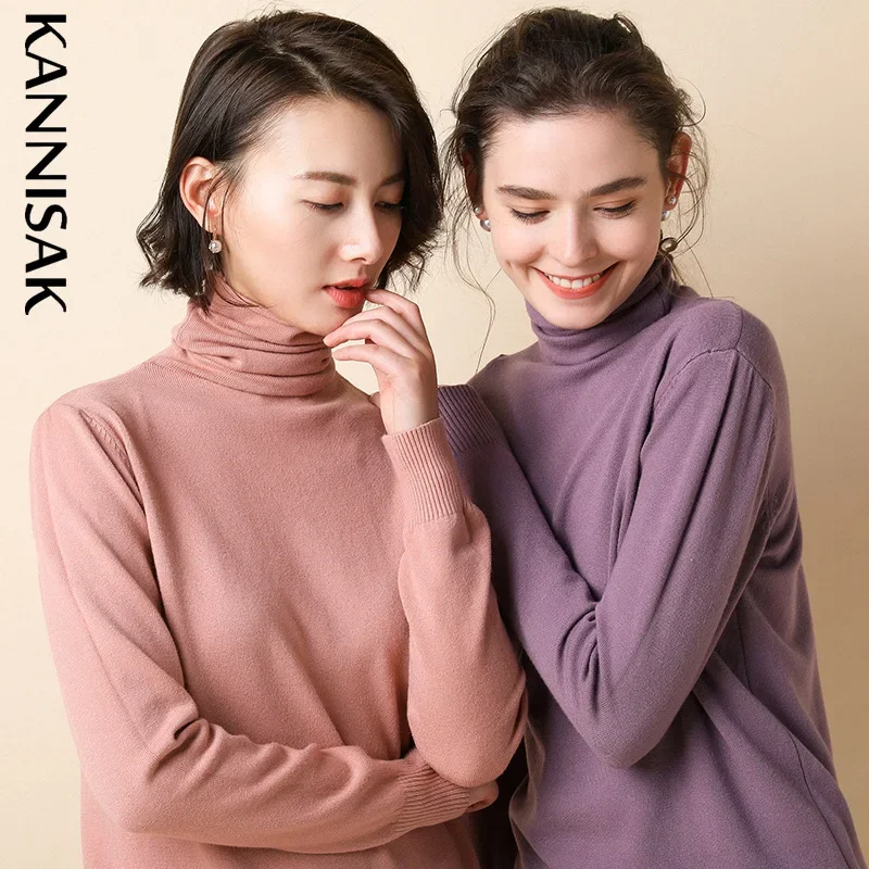 Cao Cổ Nữ Áo Len Mùa Đông Ấm Áp Chắc Chắn Hàn Quốc Co Giãn Ôm Nữ Dây Nhảy Cashmere Đen Áo Len Chui Đầu Femme Cơ Bản Nón Kết Nam Nữ