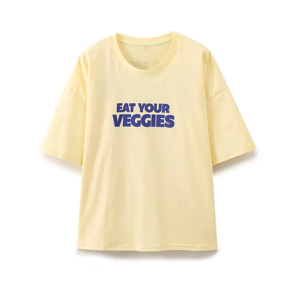 Taop&Za 2024 Summer New Product Women\'s Fashion and Casual Versatile Round Neck Short Sleeve Letter Pattern Printed T-shirt