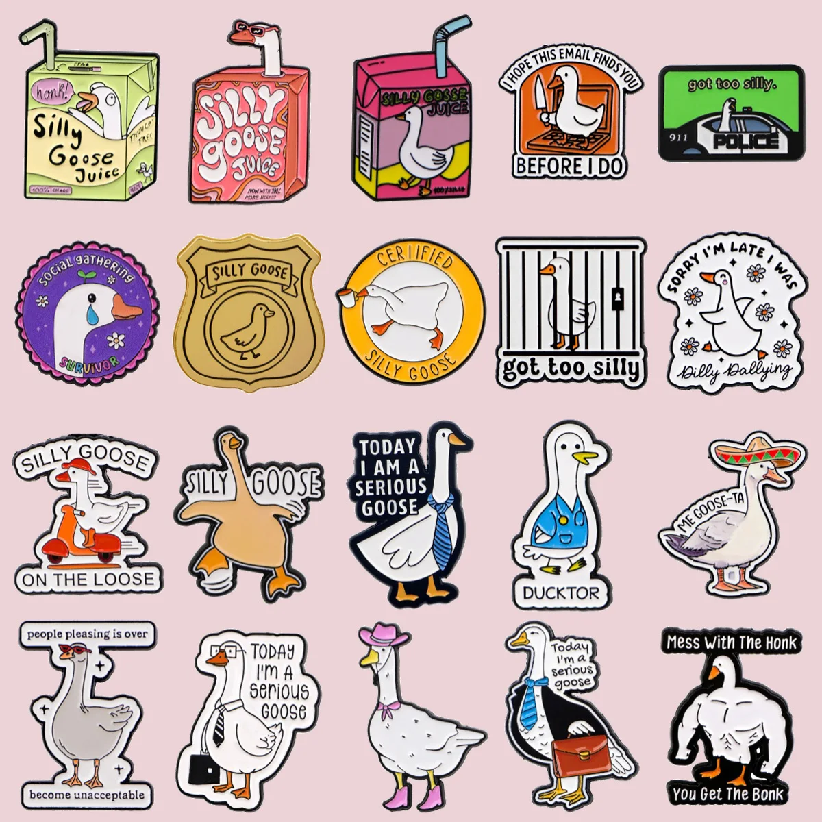 Cute Silly Goose Enamel Pins Metal Brooch Badge on Backpack For Women Clothing Accessories Fashion Jewelry Party Gifts