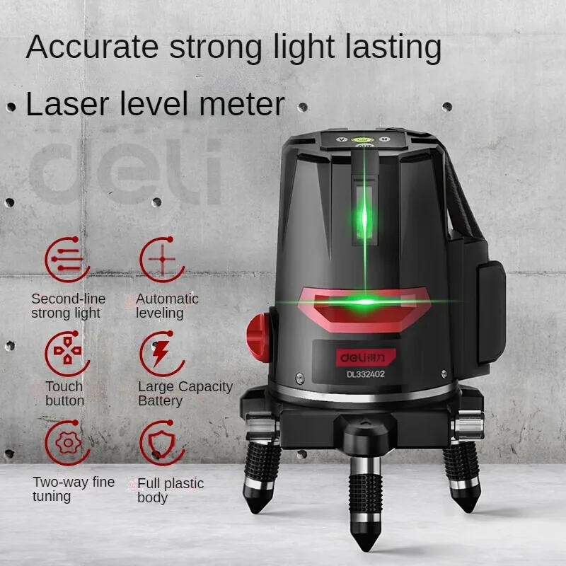 Deli 360 Horizontal and Vertical Laser Leveler Green Light High Precision Automatic Leveling and Projection Instrument