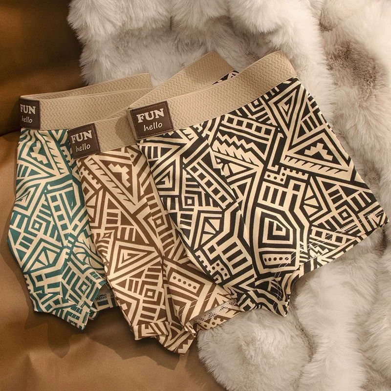 Men's Breathable Comfortable Underwear American Style Personalized Boxer Shorts Printed Trendy Ethnic Retro Square Underpant
